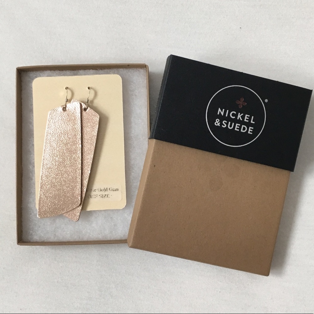 Nickel and Suede rose gold gem leather earrings